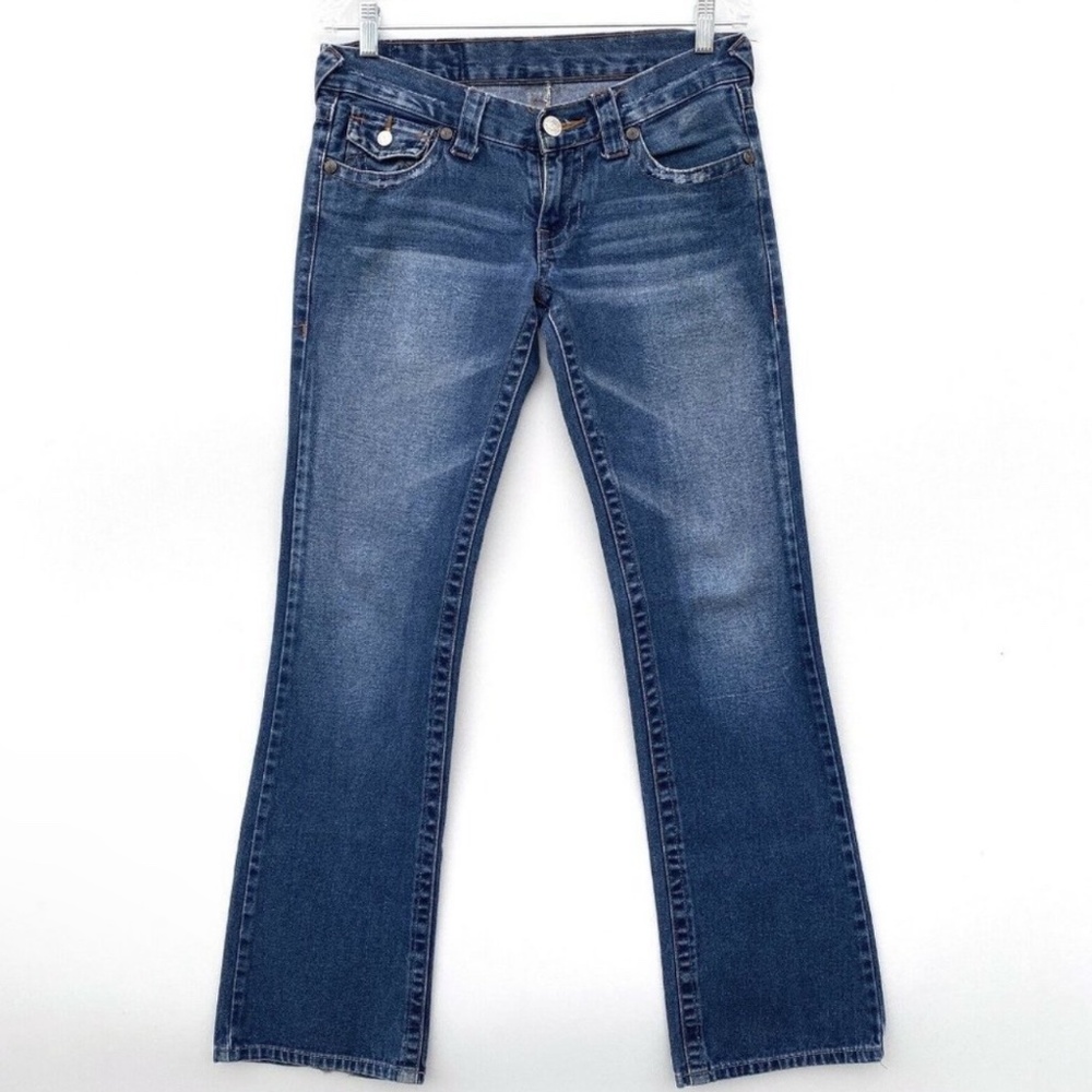 True Religion Section 500 Bootcut Jeans Denim Cotton Pocket Flap Womens Size 28